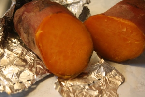 Roasted sweet potatoes ready for a spin in the mixer!